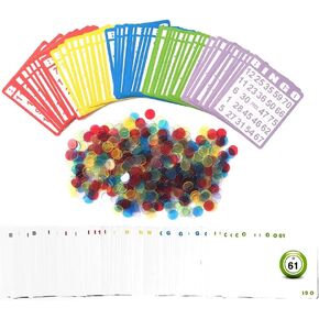 مجموعة ألعاب بطاقات Yuanhe Bingo - تتضمن 50 بطاقة بنغو، و500 شريحة بنغو شفافة ملونة ومجموعة من بطاقات الاتصال، رائعة لألعاب البنغو، وأنشطة تجمع الأسرة في الفصول المدرسية