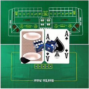 Cyber-Deals Craps & Texas Hold'em Poker Layout 2-Sided Reversible Premium Felt 6ft x 3ft with Authentic Las VegasNevada Casino Table-Played Dice & Cards, Plus Storage Pouch (Las Vegas Only)