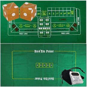 Craps & Texas Hold'em Poker 2-Sided Felt Layout + Genuine Four Queens Craps Dice Yellow Frosted + Genuine Las Vegas Playing Cards Bundle in Saudi Arabia