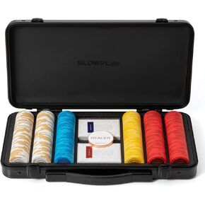 مجموعة رقائق البوكر SLOWPLAY Godel 14g Clay Poker لـ Texas Hold'em، 500 قطعة [مع قيم مرقمة] تتميز بعلبة شرائح متطورة مع غلاف بولي كربونات ألماني متين للغاية، هدايا مثالية للاعبي البوكر