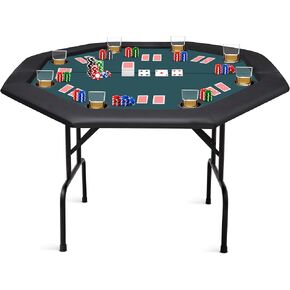 Poker Table 8 Player Portable Poker Table Foldable Poker Table with Casino Grade Felt Cushioned Armrest and 8 Cup Holder for Playing Texas Holdem Blackjack Gambling Card Game 48" Folding Octagon Table in Kuwait