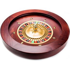 Brybelly 19.5" Deluxe Wooden Roulette Wheel Set with 2 5/8" Ivory-Toned Ceramic Balls (Pills) - Handcrafted Mahogany Roulette Set with Double-Zero Layout - Professional Roulette Wheel