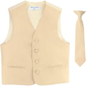 BOY'S Dress Vest & NeckTie Solid LIGHT BROWN Color Neck Tie Set