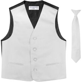 BOY'S Dress Vest & NeckTie Solid SILVER GREY Color Neck Tie Set