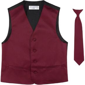 BOY'S Dress Vest & NeckTie Solid BURGUNDY Color Neck Tie Set