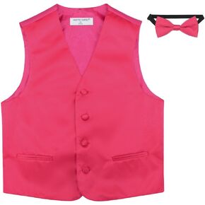 BOY'S Dress Vest & BOW Tie Solid HOT PINK FUCHSIA Color BowTie Set