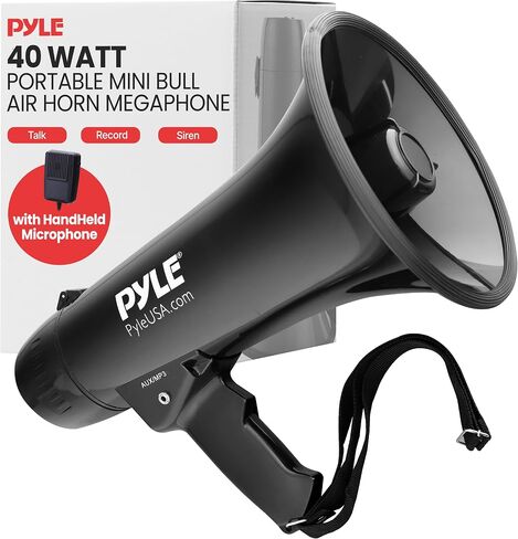 Pyle Portable Megaphone Speaker PA Bullhorn - Built-in Siren, 40W Adjustable Vol Control & 1000 Yard Range, Ideal for Any Outdoor Sports, Cheerleading Fans Coaches & Safety Drills, Black - PMP43IN in Saudi Arabia
