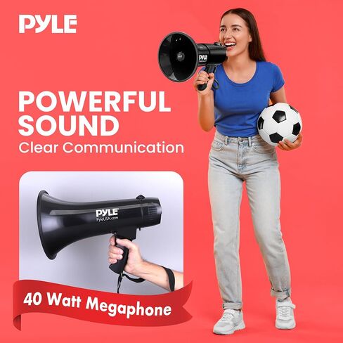 Pyle Portable Megaphone Speaker PA Bullhorn - Built-in Siren, 40W Adjustable Vol Control & 1000 Yard Range, Ideal for Any Outdoor Sports, Cheerleading Fans Coaches & Safety Drills, Black - PMP43IN in Saudi Arabia