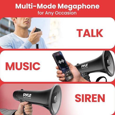 Pyle Portable Megaphone Speaker PA Bullhorn - Built-in Siren, 40W Adjustable Vol Control & 1000 Yard Range, Ideal for Any Outdoor Sports, Cheerleading Fans Coaches & Safety Drills, Black - PMP43IN in Saudi Arabia