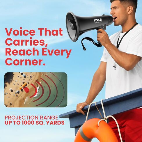 Pyle Portable Megaphone Speaker PA Bullhorn - Built-in Siren, 40W Adjustable Vol Control & 1000 Yard Range, Ideal for Any Outdoor Sports, Cheerleading Fans Coaches & Safety Drills, Black - PMP43IN in Saudi Arabia