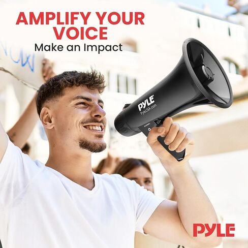 Pyle Portable Megaphone Speaker PA Bullhorn - Built-in Siren, 40W Adjustable Vol Control & 1000 Yard Range, Ideal for Any Outdoor Sports, Cheerleading Fans Coaches & Safety Drills, Black - PMP43IN in Saudi Arabia