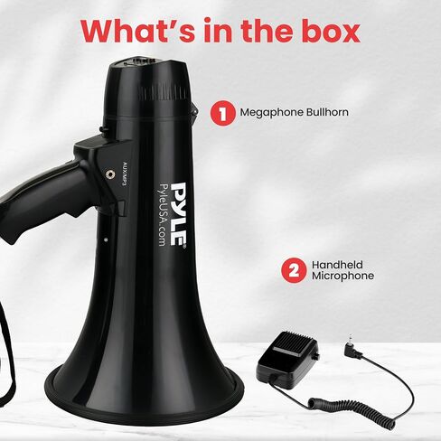 Pyle Portable Megaphone Speaker PA Bullhorn - Built-in Siren, 40W Adjustable Vol Control & 1000 Yard Range, Ideal for Any Outdoor Sports, Cheerleading Fans Coaches & Safety Drills, Black - PMP43IN in Saudi Arabia