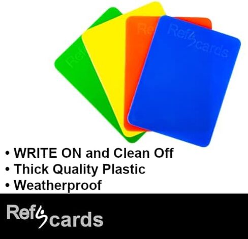 RefStuff RefScards Soccer Referee بطاقات حمراء وصفراء تحذير وبطاقات طرد (حزمة من 4 بوصات باللونين الأزرق والأخضر) in Kuwait