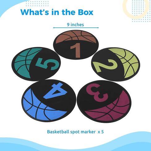 CDOKY 10 PCS Basketball Spot Markers, Multi-Colored Anti-Slip Sports Training Markers, 9 Inches Basketball Training Markers, Round Flat Floor Markers with Number Dots for Teaching & Training in Saudi Arabia