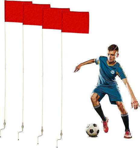 Get Out! Soccer Corner Flags Set of 4-60 Inch Training Agility Poles - Large 13 x 10 Inch Soccer Practice Flags - Spring Mounted Spike Anchored Corner Flag Poles for Outdoor Grass Fields in Saudi Arabia