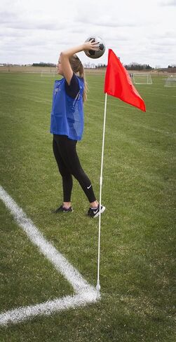Get Out! Soccer Corner Flags Set of 4-60 Inch Training Agility Poles - Large 13 x 10 Inch Soccer Practice Flags - Spring Mounted Spike Anchored Corner Flag Poles for Outdoor Grass Fields in Saudi Arabia