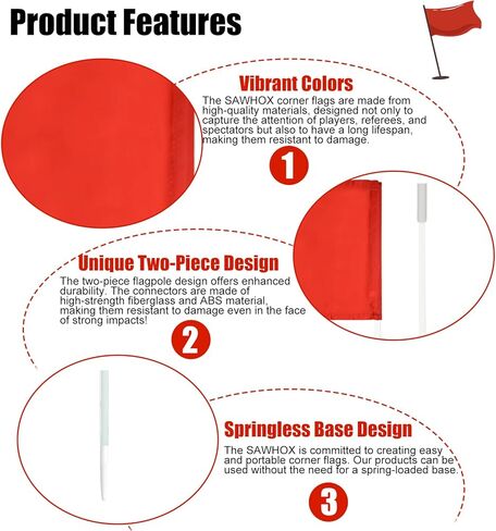 أعلام ركن كرة القدم SAWHOX، مجموعة من 10 أعلام زاوية لملعب كرة القدم مقاس 67 بوصة وأعمدة خفة الحركة لكرة القدم والرجبي والهوكي الميداني in Kuwait