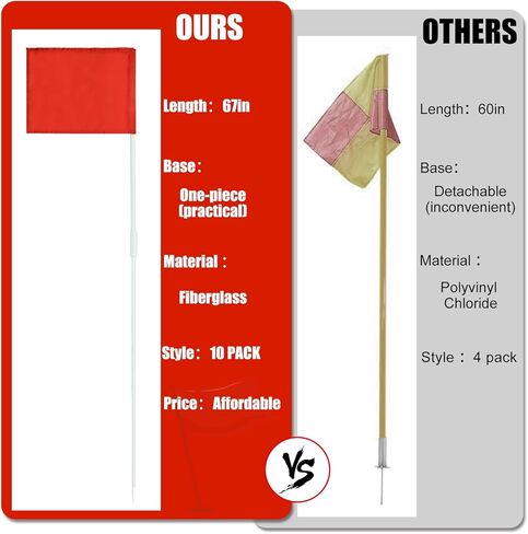 أعلام ركن كرة القدم SAWHOX، مجموعة من 10 أعلام زاوية لملعب كرة القدم مقاس 67 بوصة وأعمدة خفة الحركة لكرة القدم والرجبي والهوكي الميداني in Kuwait