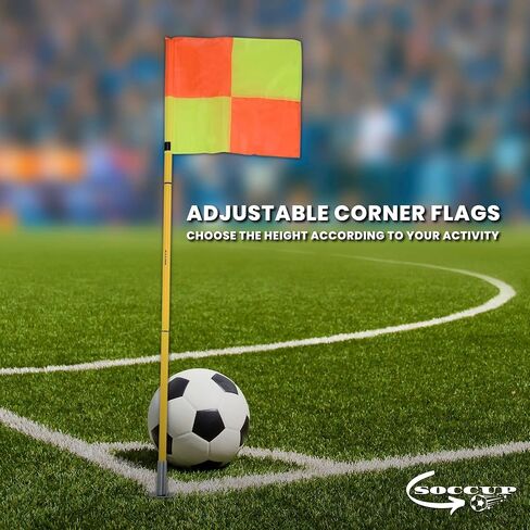أعلام ركن كرة القدم SOCCUP - أعلام كرة القدم - أعمدة علم كرة القدم البلاستيكية المتينة مع حقيبة تخزين - أعلام كرة القدم المقاومة للرياح للزاوية - محمولة وسهلة التركيب - مجموعة من 4 قطع in Kuwait