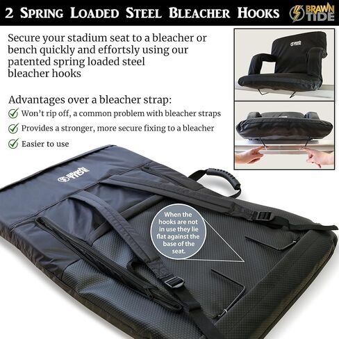 مقعد استاد براونتايد مع دعم للظهر - وسادة مريحة، بطانة سميكة، خطافان فولاذيان للمبيض، 4 جيوب، حاملي أكواب، ظهر متكئ، كرسي مثالي للأحداث الرياضية والشواطئ والتخييم والحفلات الموسيقية in Kuwait