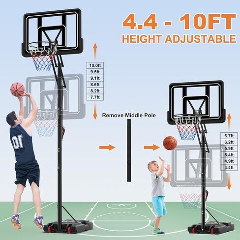 طوق كرة السلة المحمول في الهواء الطلق، نظام هدف كرة السلة للقبضة والسحب خارج المنزل بارتفاع 4.4-10أقدام قابل للتعديل للأطفال/الكبار، طوق كرة السلة في الداخل مع حقيبة رمل، لوحة خلفية 44 بوصة وعجلتين in Kuwait