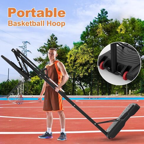 طوق كرة السلة المحمول في الهواء الطلق، نظام هدف كرة السلة للقبضة والسحب خارج المنزل بارتفاع 4.4-10أقدام قابل للتعديل للأطفال/الكبار، طوق كرة السلة في الداخل مع حقيبة رمل، لوحة خلفية 44 بوصة وعجلتين in Kuwait
