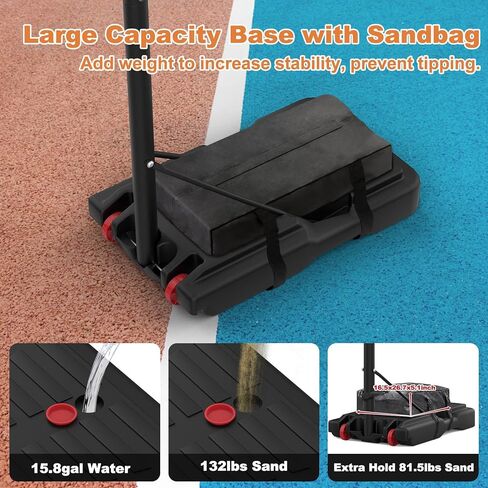 طوق كرة السلة المحمول في الهواء الطلق، نظام هدف كرة السلة للقبضة والسحب خارج المنزل بارتفاع 4.4-10أقدام قابل للتعديل للأطفال/الكبار، طوق كرة السلة في الداخل مع حقيبة رمل، لوحة خلفية 44 بوصة وعجلتين in Kuwait