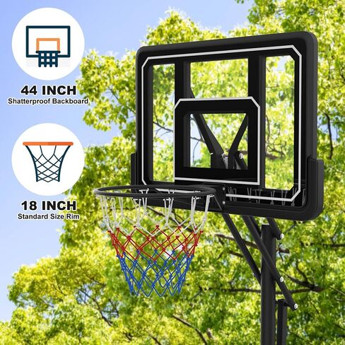 طوق كرة السلة المحمول في الهواء الطلق، نظام هدف كرة السلة للقبضة والسحب خارج المنزل بارتفاع 4.4-10أقدام قابل للتعديل للأطفال/الكبار، طوق كرة السلة في الداخل مع حقيبة رمل، لوحة خلفية 44 بوصة وعجلتين in Kuwait