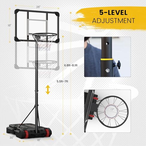 كرة السلة المحمولة هوب الأهداف النظام في الهواء الطلق، 3FT إلى 7FT ارتفاع قابل للتعديل للأطفال كرة السلة الوقوف بذاتها للداخلية في الهواء الطلق مع اللوحة الخلفية الإطار الصلب، قاعدة قابلة للتعبئة قابلة للإزالة، مقاومة للطقس in Kuwait