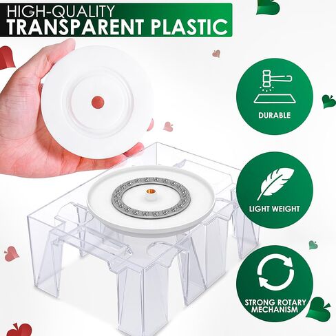 حامل بطاقات دوار ذو سطح مزدوج - حامل بطاقات لعب البوكر 360 درجة حامل بطاقات كاناستا ملحقات الكازينو حامل بطاقات لعب أكريليك للعب ألعاب الورق - حامل بطاقات بوكر شفاف in Kuwait