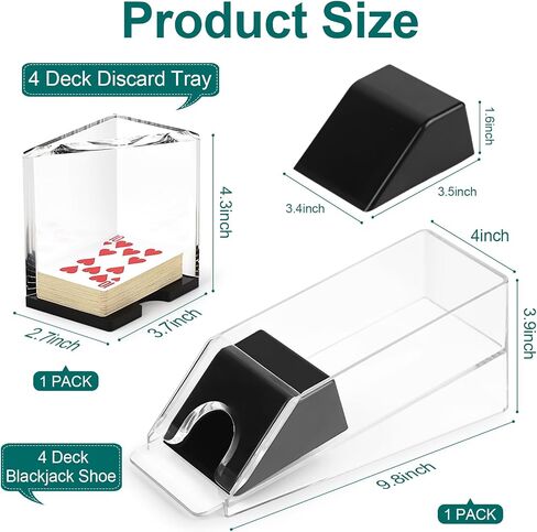 Akamino 4 Deck Blackjack Shoe and Discard Tray, Clear Acrylic Card Dispenser Blackjack Dealing Shoe Card Dispenser for Playing Cards,Standard Size Poker Deck,Family Game Night in Saudi Arabia