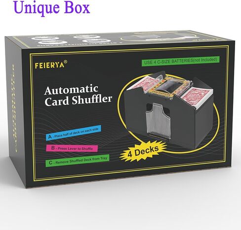 FEIERYA Automatic Card Shuffler 4 Deck,Battery-Operated Electric UNO Poker Shuffler,Playing Card Shuffler for Home Card Game,Travel in Saudi Arabia