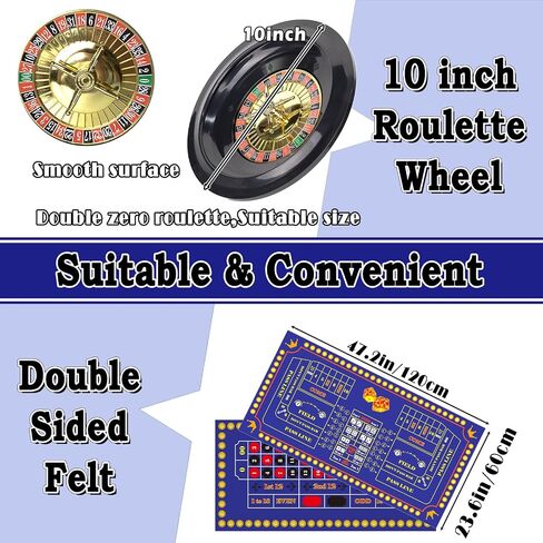 Extguds Roulette Wheel and Craps Set with Double Sided Felt, 10 Inch Roulette, Chip Rake, 200 Chips, Roulette Marker, 3 Dices,Perfect for Game Night Party in Saudi Arabia