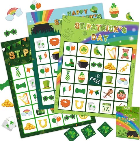 St.Patrick's Day Bingo Game - 24 Players Classroom Bingo Cards Birthday Party Games Bingo Sets St.Patrick Party Games for Adults, Board Games Boys Girls School Activities Family Gathering Game in Saudi Arabia