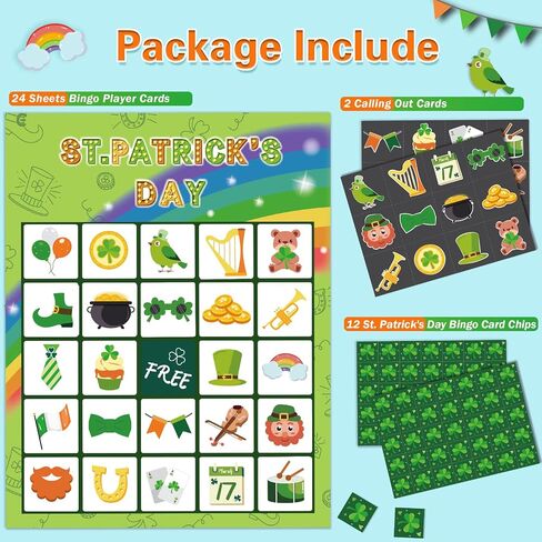 St.Patrick's Day Bingo Game - 24 Players Classroom Bingo Cards Birthday Party Games Bingo Sets St.Patrick Party Games for Adults, Board Games Boys Girls School Activities Family Gathering Game in Saudi Arabia
