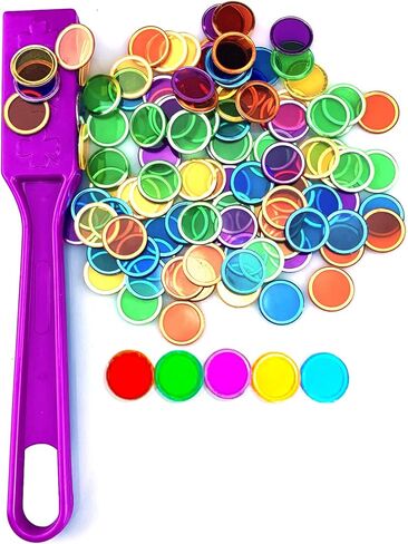 Magnetic Wands and Bingo Chips Set Magnet Wand 100 Multicolour Metal Ringed Discs Science STEM Kit Learning Accessories Family Game Night Tokens in Saudi Arabia