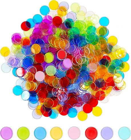 Hebayy 250 Transparent 8 Color Clear Bingo Counting Chip Plastic Markers (Each Measures 3/4 inch in Diameter) in Saudi Arabia