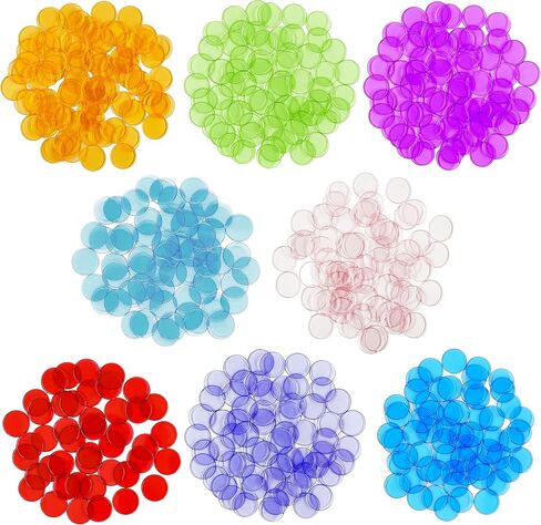Hebayy 250 Transparent 8 Color Clear Bingo Counting Chip Plastic Markers (Each Measures 3/4 inch in Diameter) in Saudi Arabia