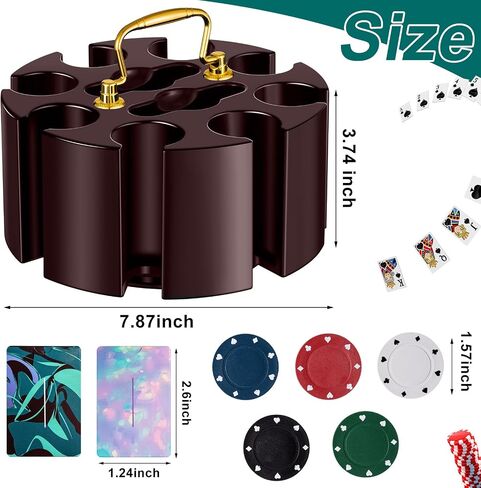 Wettarn Poker Chips Poker Set, 200 Count Rotating Poker Chip Case Wood Carousel Case Holder with 200 Pcs Chips and 2 Decks of Playing Cards for Casino Party Supplies Family Game Gambling Accessory in Saudi Arabia