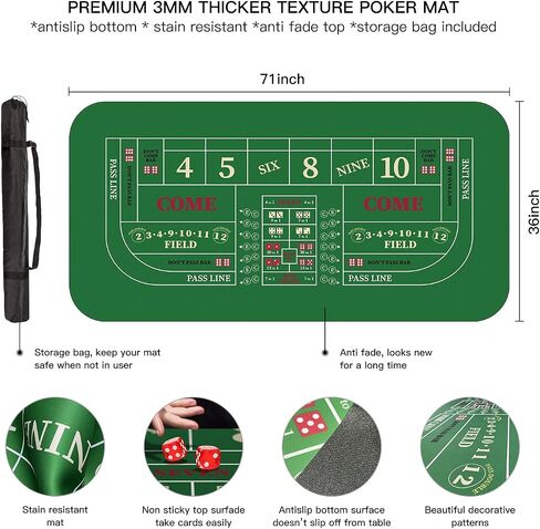 70" x 35" Poker Mat for Table with Carrying Bag, Professional Casino Blackjack Tabletop Layout Poker Table Mat, Non-Slip Rubber Poker Table Top Cover for Parties, Home Entertainment, Poker Game Night in Saudi Arabia