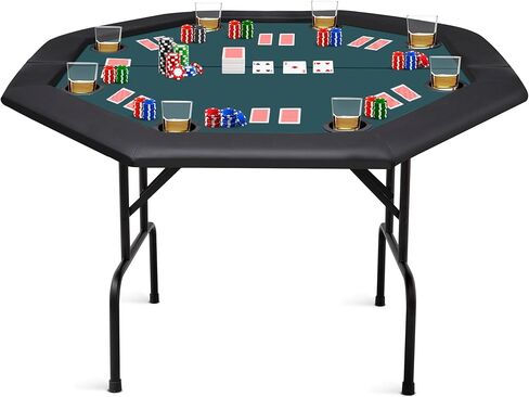 Poker Table 8 Player Portable Poker Table Foldable Poker Table with Casino Grade Felt Cushioned Armrest and 8 Cup Holder for Playing Texas Holdem Blackjack Gambling Card Game 48" Folding Octagon Table in Kuwait