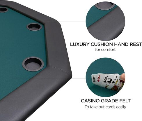 Poker Table 8 Player Portable Poker Table Foldable Poker Table with Casino Grade Felt Cushioned Armrest and 8 Cup Holder for Playing Texas Holdem Blackjack Gambling Card Game 48" Folding Octagon Table in Kuwait