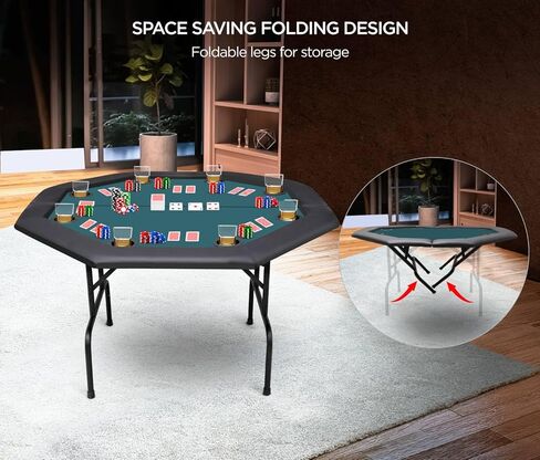 Poker Table 8 Player Portable Poker Table Foldable Poker Table with Casino Grade Felt Cushioned Armrest and 8 Cup Holder for Playing Texas Holdem Blackjack Gambling Card Game 48" Folding Octagon Table in Kuwait