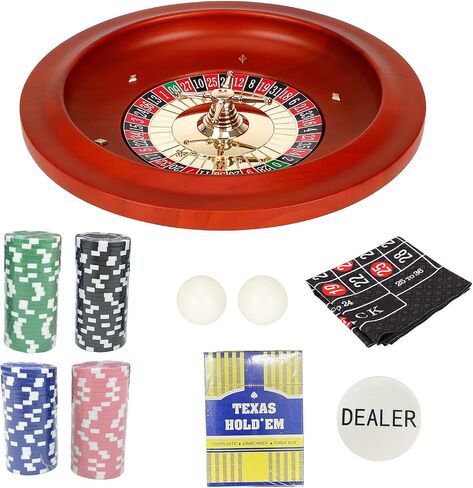 11 inch Solid Roulette Wheel Set for Adults, with 47.2 x 22.8 Inch Double Sided Table Layout Felt Mat, 100 ABS Chips, and Dealer Button Playing Cards Casino Game Sets in Saudi Arabia