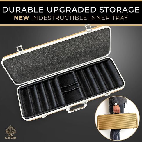 Fake Aces Gold 500 pcs Poker Chip Case with Upgraded Inner Poker Chip Tray - Suits 40mm Chips, Durable Poker Chip Case, Ideal for Poker Chip Storage and Transport, Empty Poker Chip Carrier in Saudi Arabia