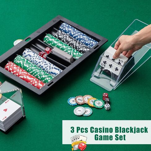 Honoson Plastic Poker Chip Tray Black Poker Dealer Chip Tray with 6 Deck Blackjack Shoe and Discard Tray Card Shoe Black Jack Table Set for Party Accessories in Saudi Arabia