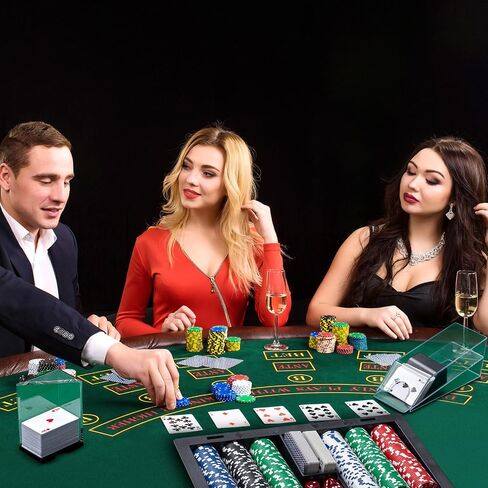 Honoson Plastic Poker Chip Tray Black Poker Dealer Chip Tray with 6 Deck Blackjack Shoe and Discard Tray Card Shoe Black Jack Table Set for Party Accessories in Saudi Arabia