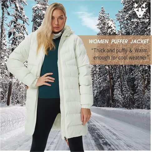 سترة نسائية منتفخة من ALPHA CAMP معطف شتوي مقاوم للماء ومقاوم للرياح وأكمام طويلة وسترة مبطنة من القطن in Kuwait