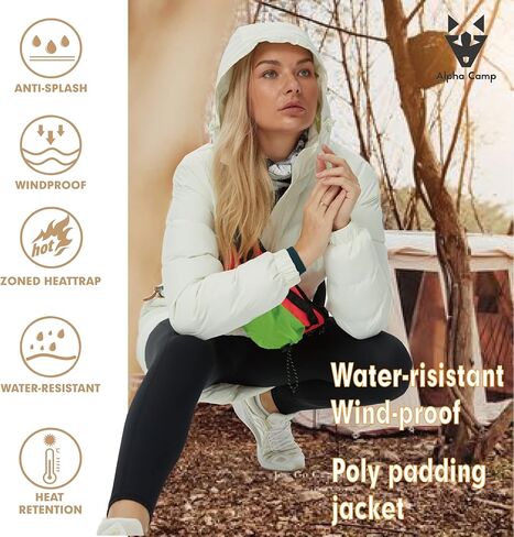 سترة نسائية منتفخة من ALPHA CAMP معطف شتوي مقاوم للماء ومقاوم للرياح وأكمام طويلة وسترة مبطنة من القطن in Kuwait