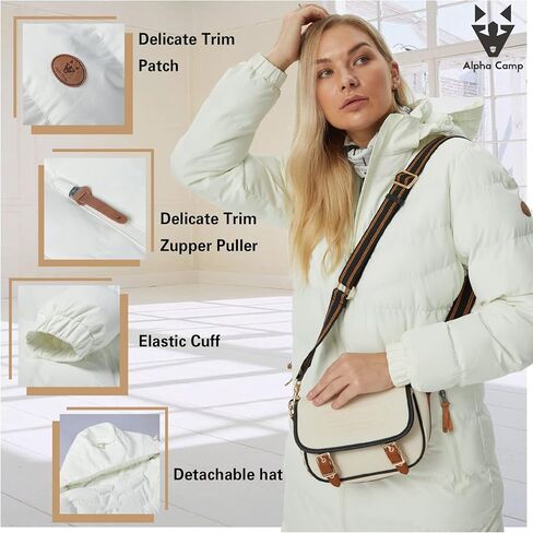 سترة نسائية منتفخة من ALPHA CAMP معطف شتوي مقاوم للماء ومقاوم للرياح وأكمام طويلة وسترة مبطنة من القطن in Kuwait